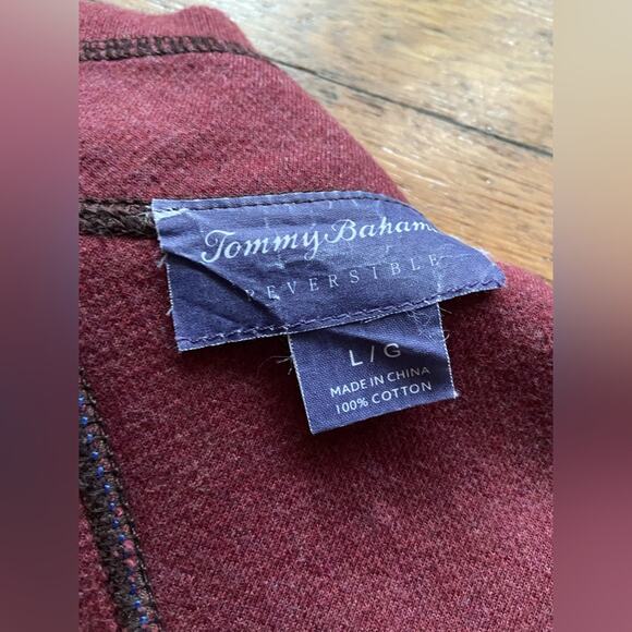 TOMMY BAHAMA Reversible Maroon/Brown 1/4 Zip Cotton Pullover Sweater sz Large - Picture 12 of 16
